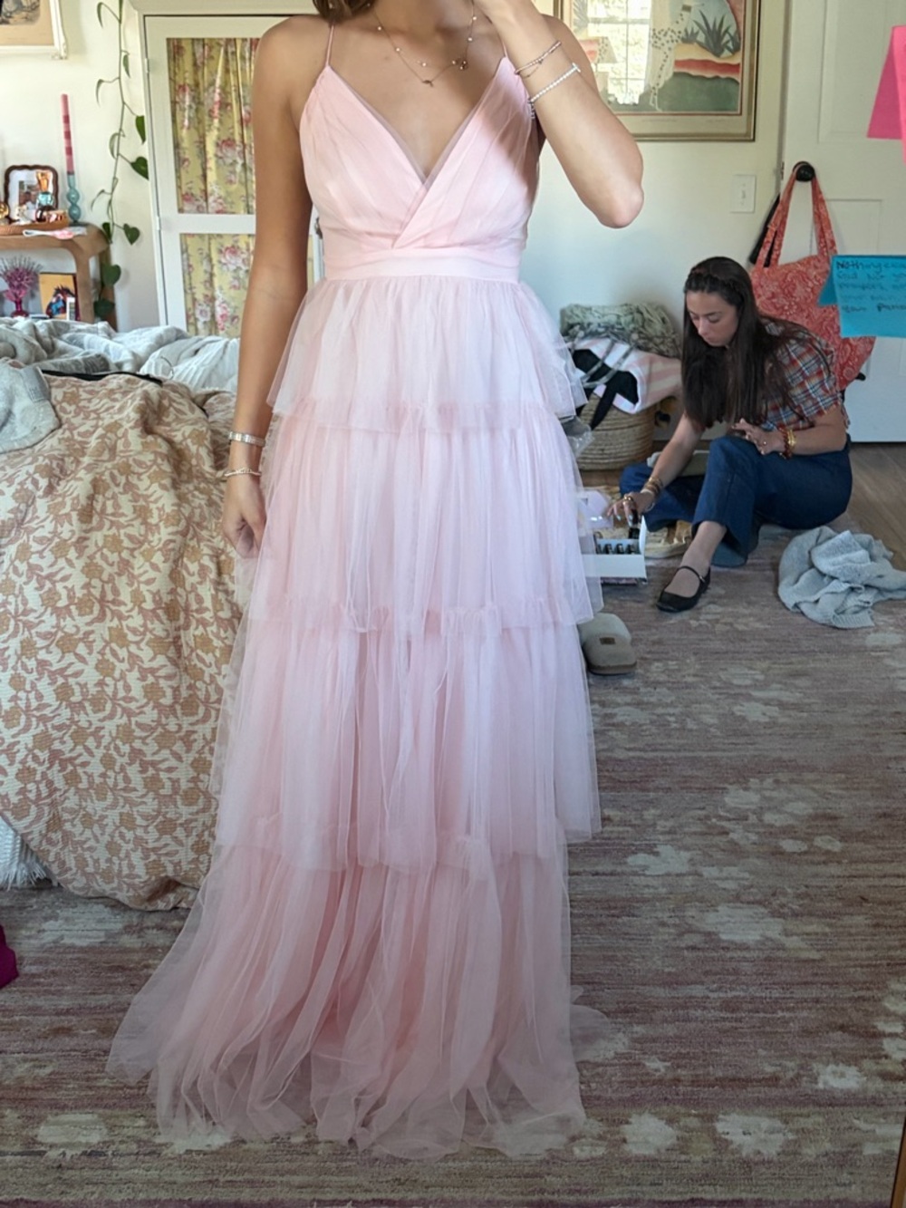 Windsor Blush Pink Tiered Tulle Maxi Dress
